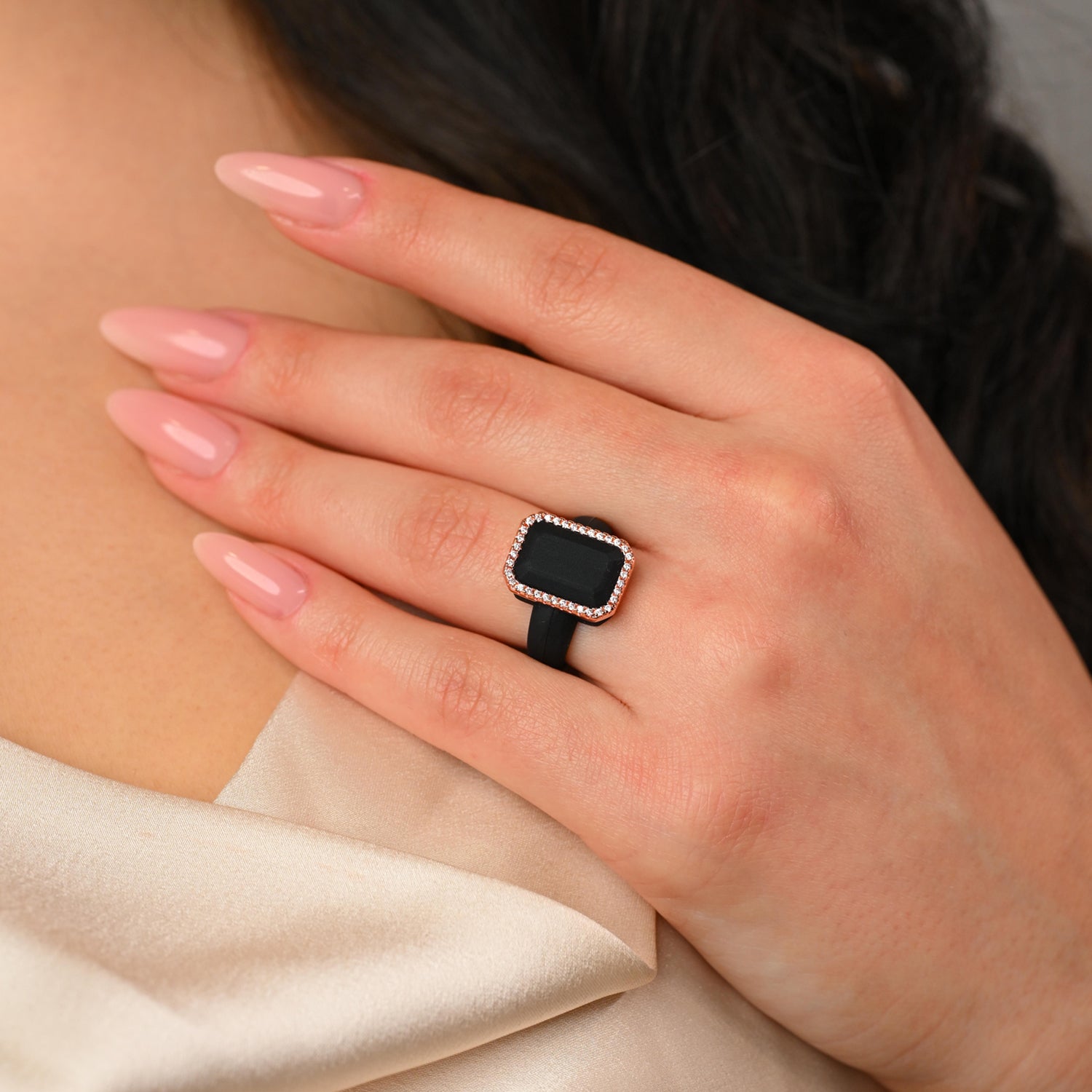 Emerald Silicone Ring with Metal Frame & CZ Stones for Women - Patented Design