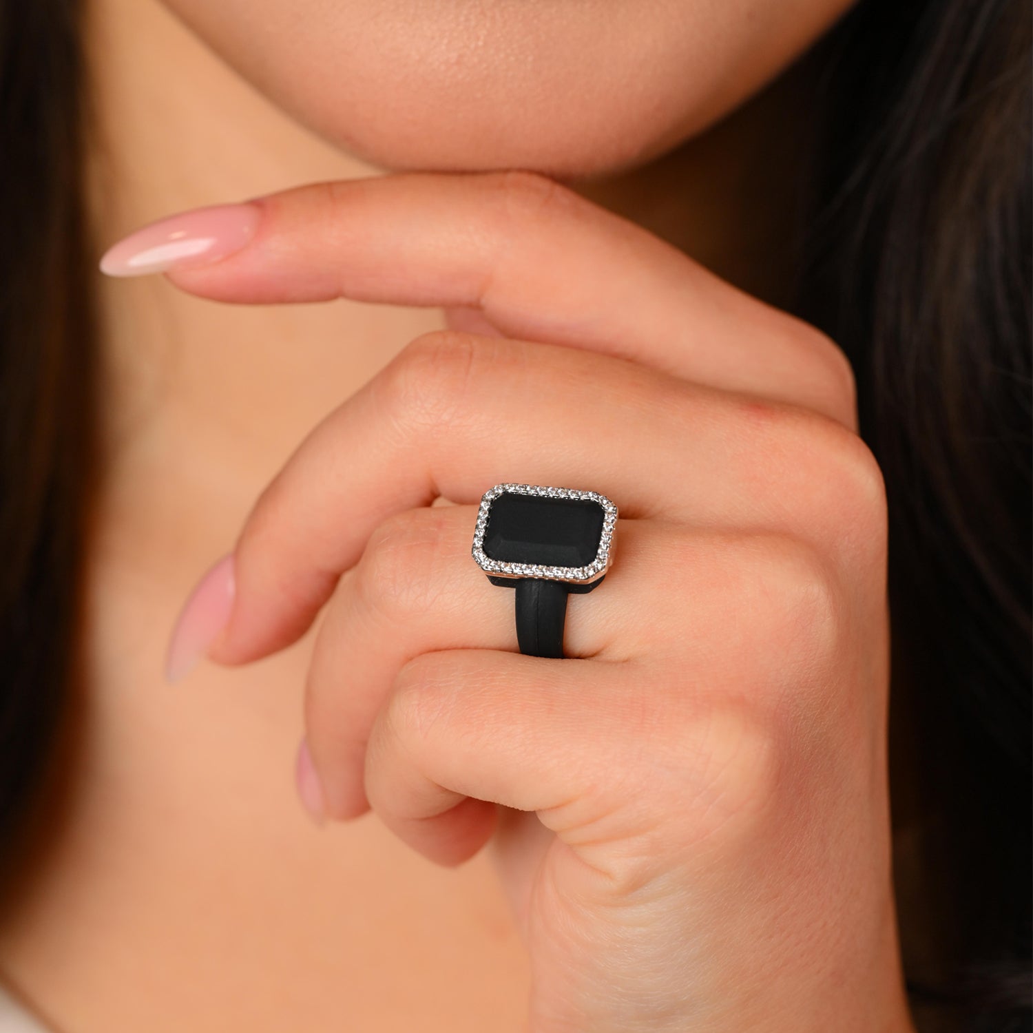 Emerald Silicone Ring with Metal Frame & CZ Stones for Women - Patented Design