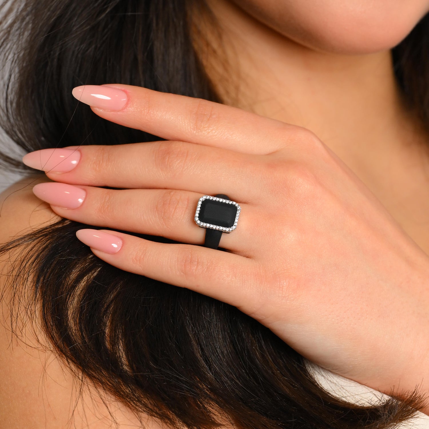 Emerald Silicone Ring with Metal Frame & CZ Stones for Women - Patented Design