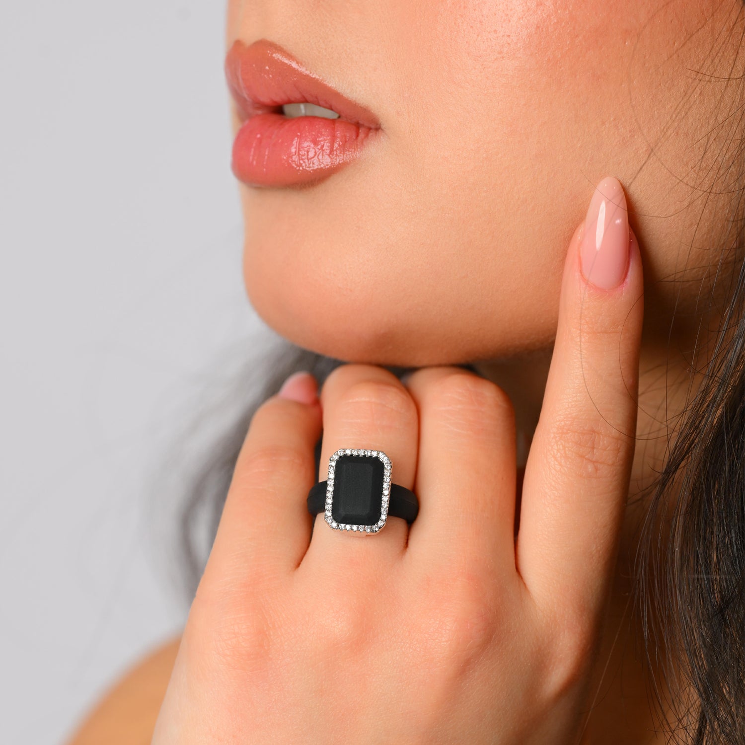 Emerald Silicone Ring with Metal Frame & CZ Stones for Women - Patented Design