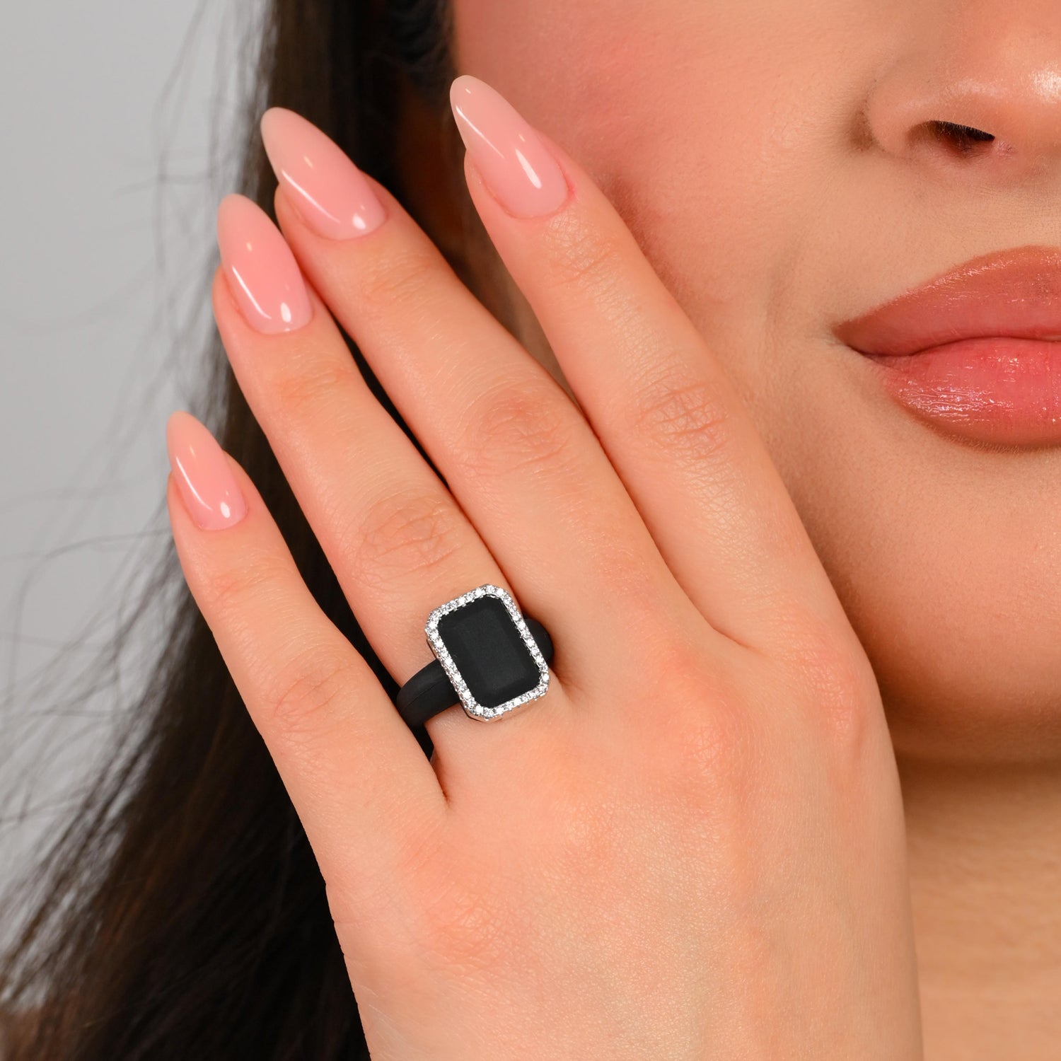 Emerald Silicone Ring with Metal Frame & CZ Stones for Women - Patented Design
