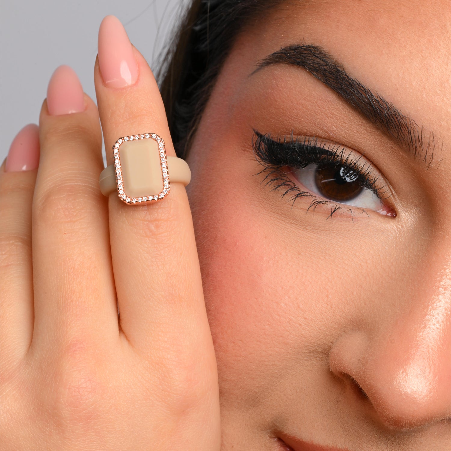 Emerald Silicone Ring with Metal Frame & CZ Stones for Women - Patented Design