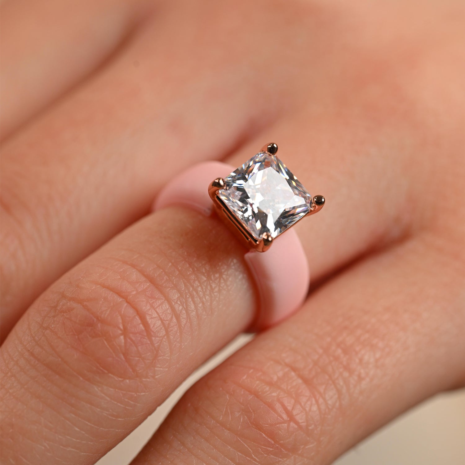 Silicone Ring – 8×8 mm Princess Cut CZ | Patented Design - GlowStone Collection