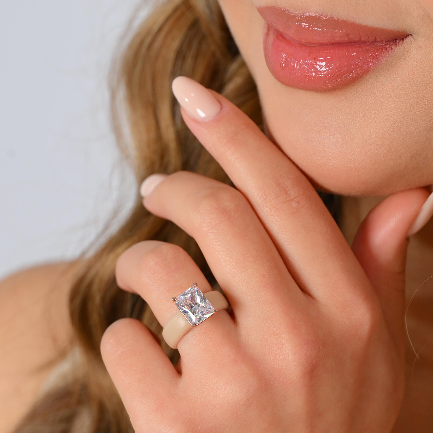 Silicone Ring – 10×8 mm Emerald Cut CZ | Patented Design - GlowStone Collection