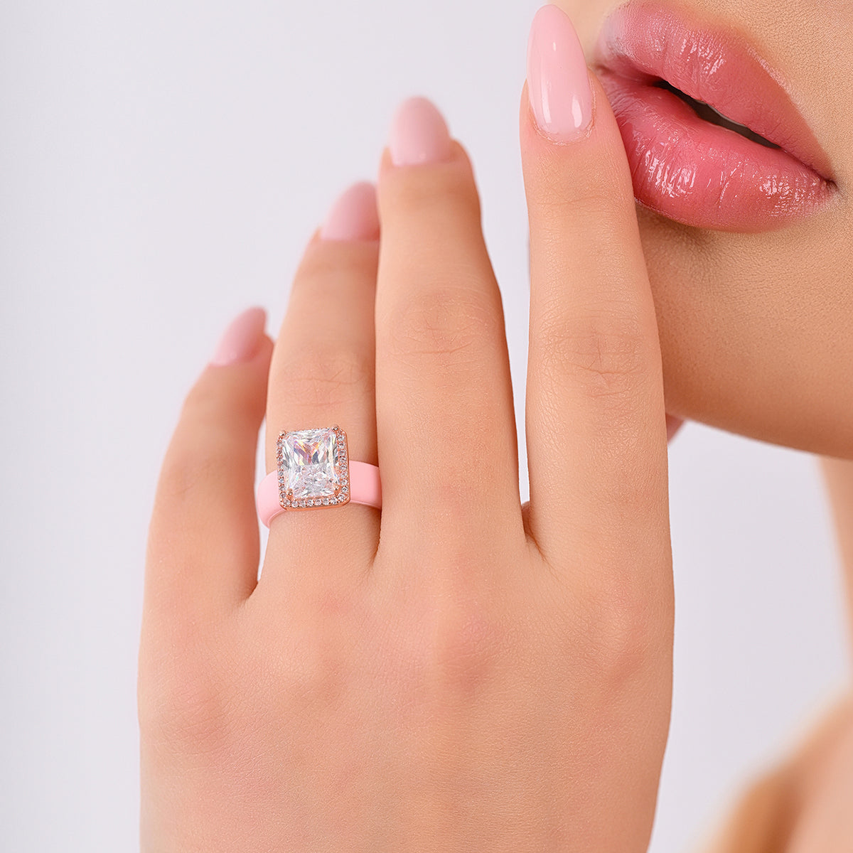 Rinfit Halo Silicone Ring for Women – 10×8 mm Emerald Cut CZ | Patented Design