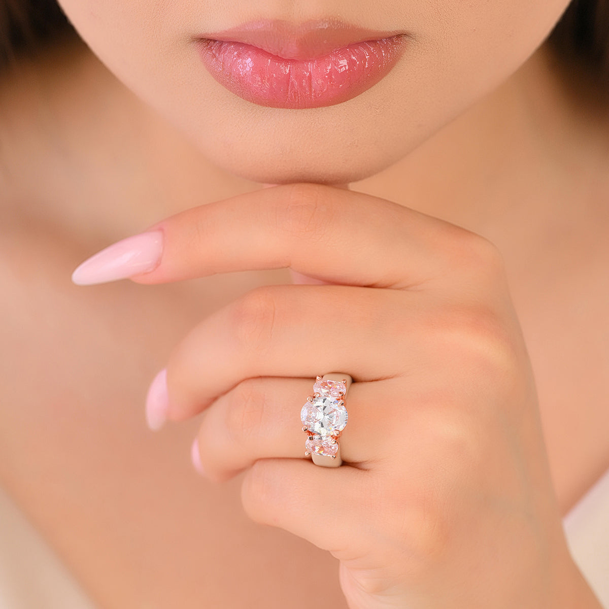 Rinfit Silicone Ring with Three Oval CZ Stones - Patented