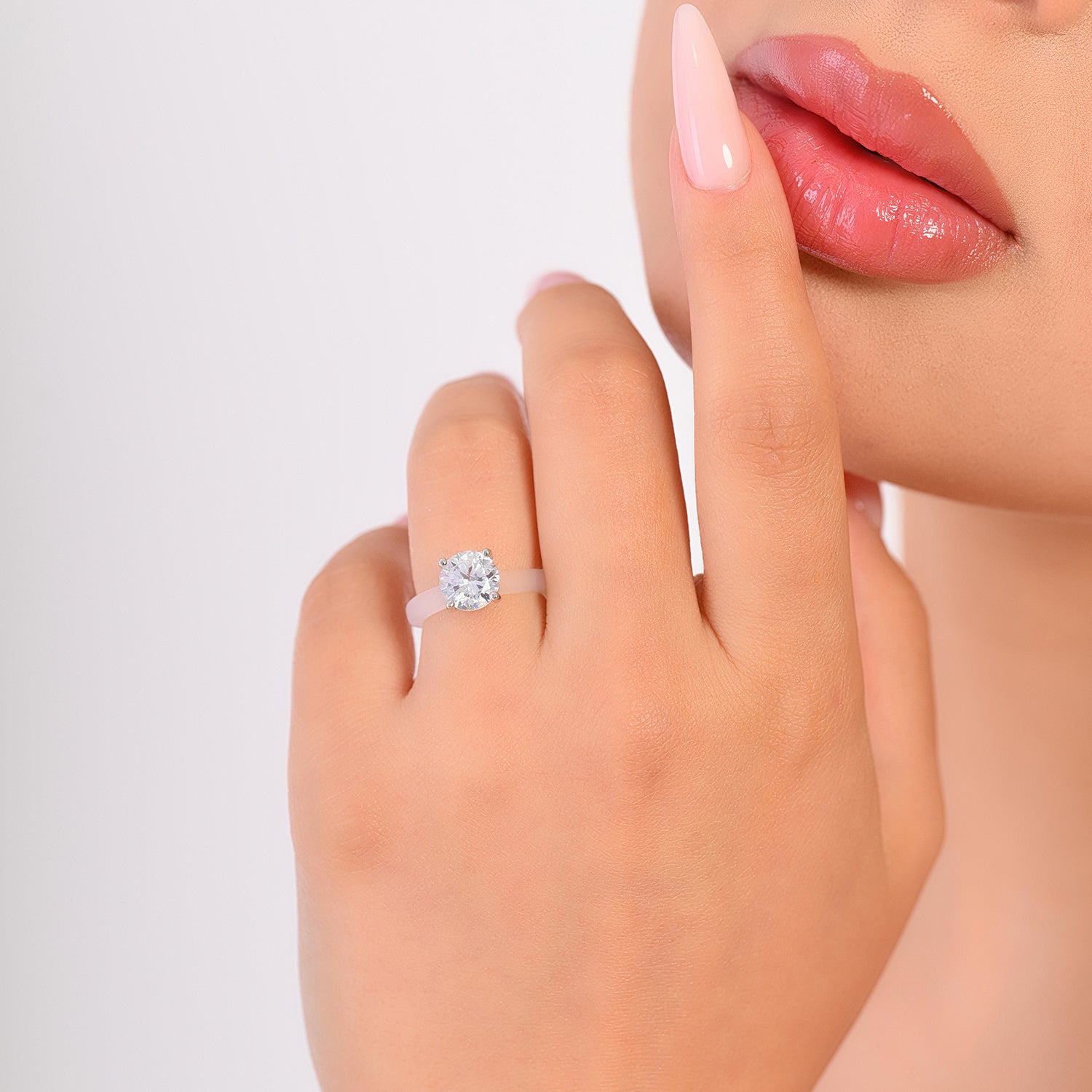 Rinfit Frosted Clear Thin Silicone Ring with Round cut CZ | Patented Design
