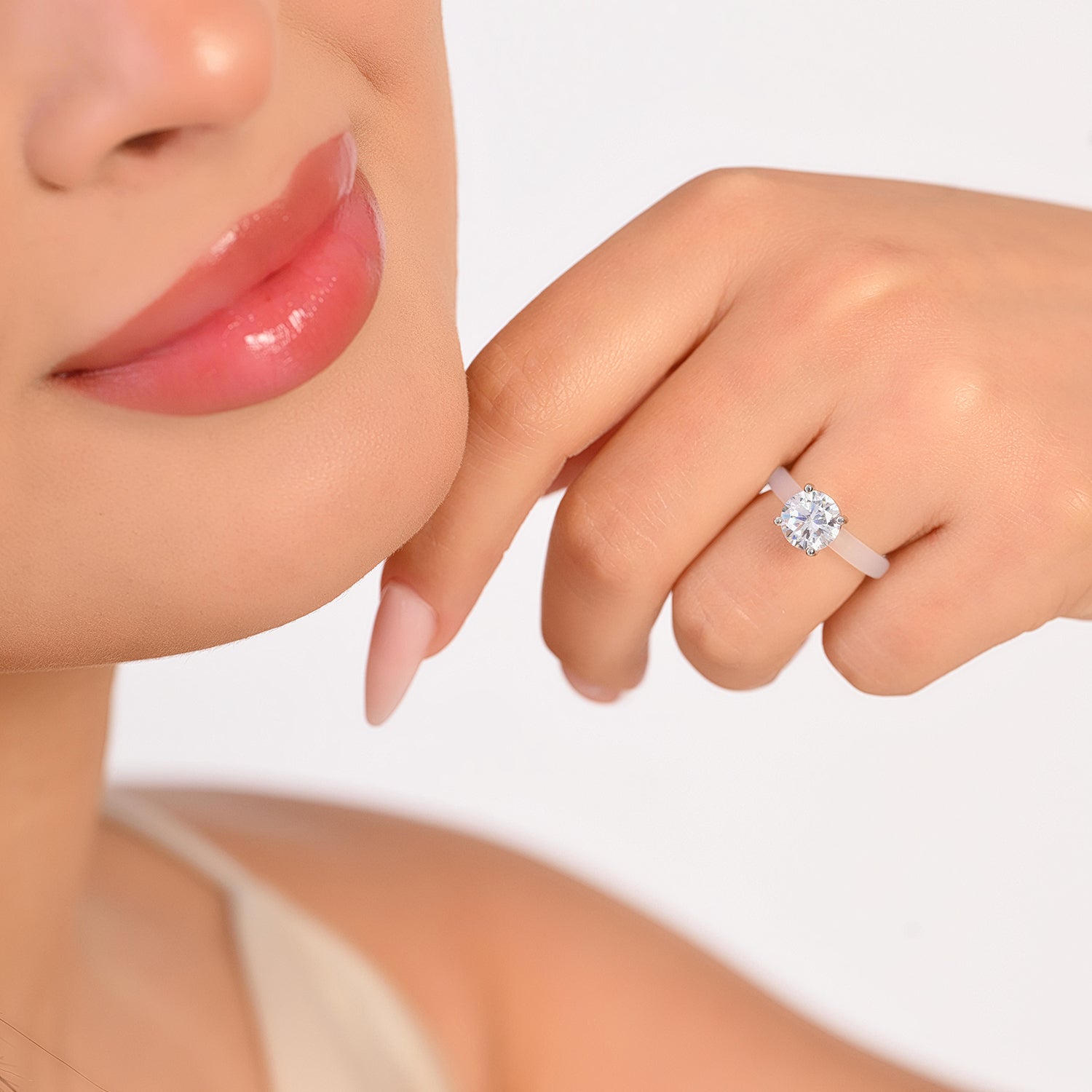 Rinfit Frosted Clear Thin Silicone Ring with Round cut CZ | Patented Design