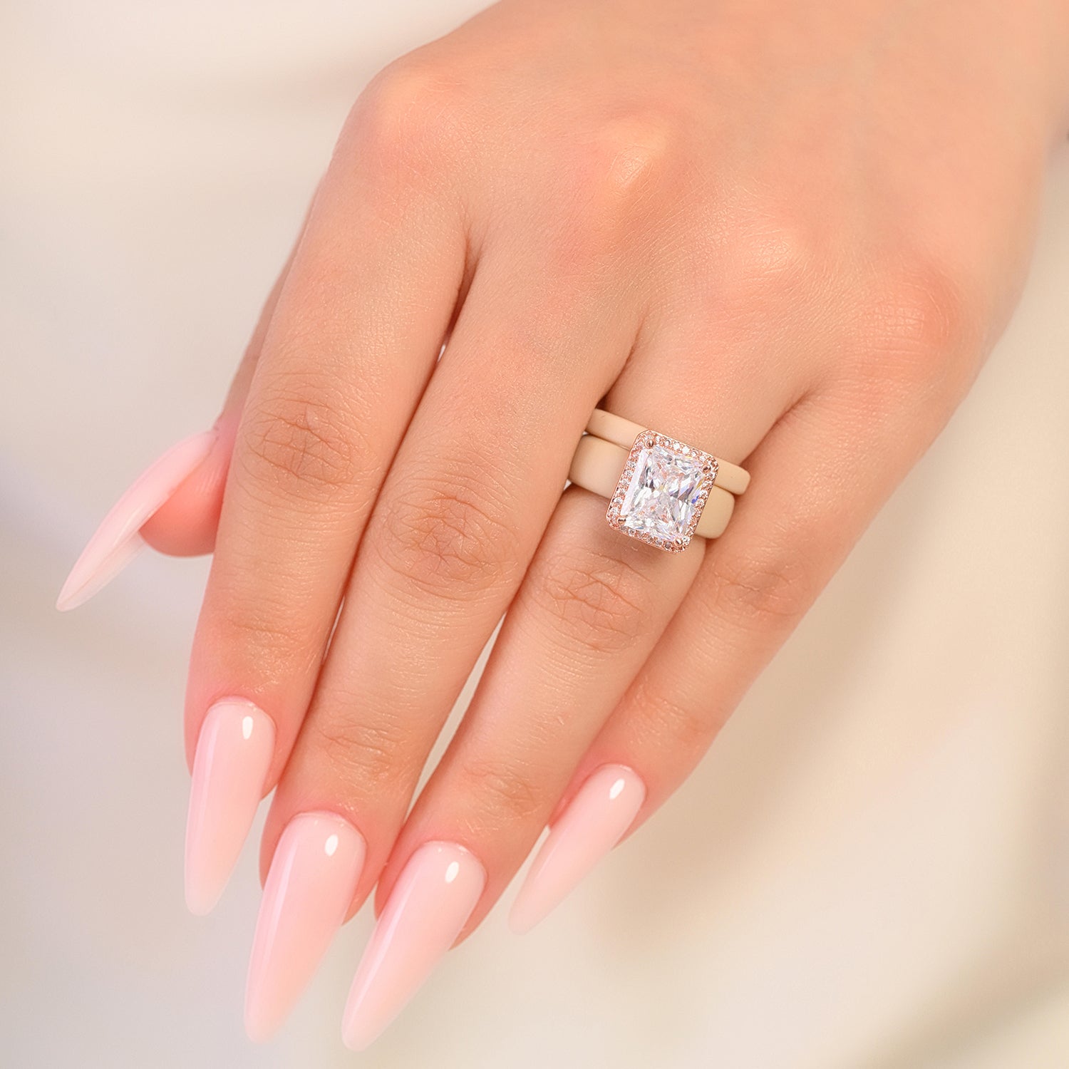 Rinfit Halo Silicone Ring Set for Women, Stackable 2-Ring Set, 10x8 mm CZ Stone + Thin Band - Patented Design