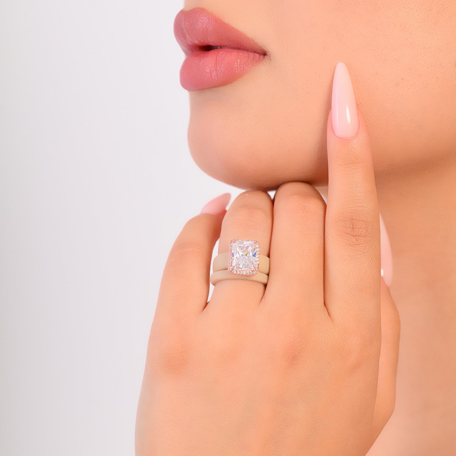 Rinfit Halo Silicone Ring Set for Women, Stackable 2-Ring Set, 10x8 mm CZ Stone + Thin Band - Patented Design