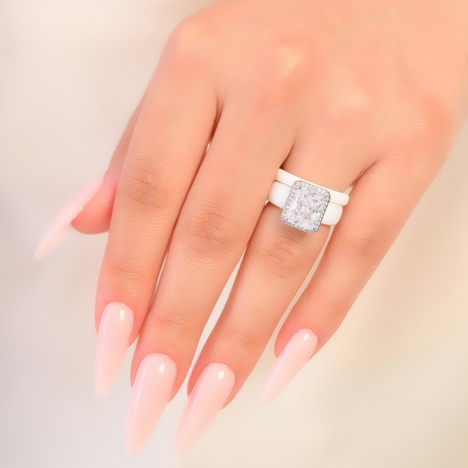 Rinfit Halo Silicone Ring Set for Women, Stackable 2-Ring Set, 10x8 mm CZ Stone + Thin Band - Patented Design