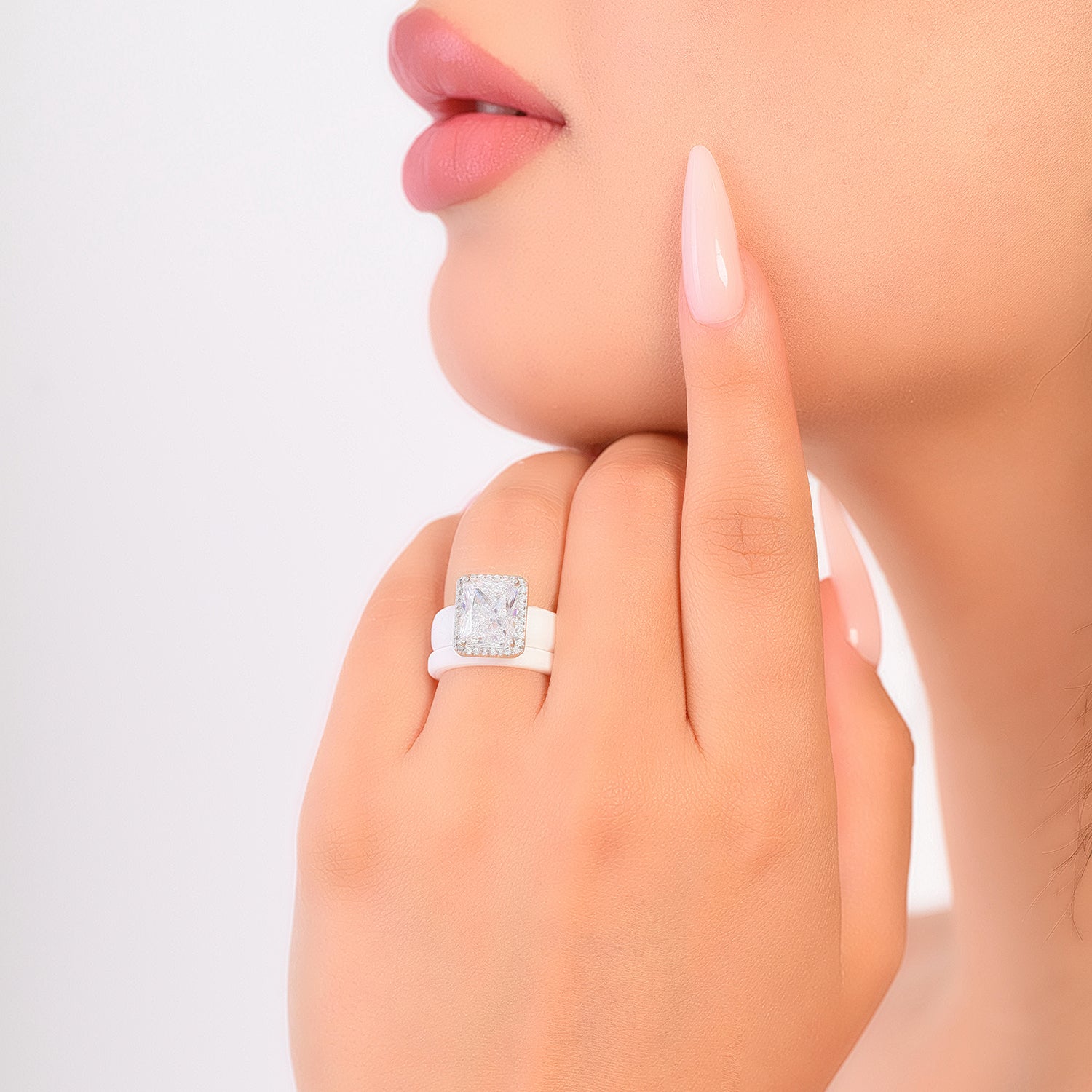 Rinfit Halo Silicone Ring Set for Women, Stackable 2-Ring Set, 10x8 mm CZ Stone + Thin Band - Patented Design