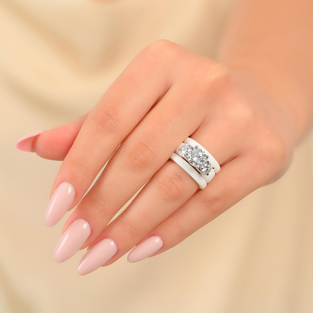 Rinfit Silicone Rings Set for Women, Stackable 3-Ring Set, Three Round CZ Stones + 2 Thin Bands - Patented Design