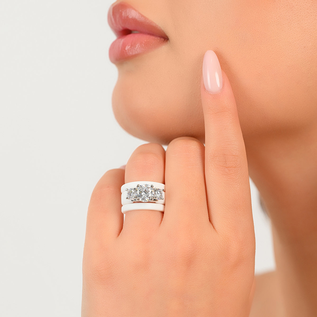 Rinfit Silicone Rings Set for Women, Stackable 3-Ring Set, Three Round CZ Stones + 2 Thin Bands - Patented Design