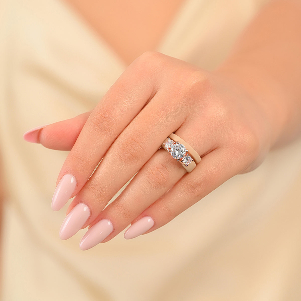 Rinfit Silicone Rings Set for Women, Stackable 2-Ring Set, Three Round CZ Stones + Thin Band - Patented Design