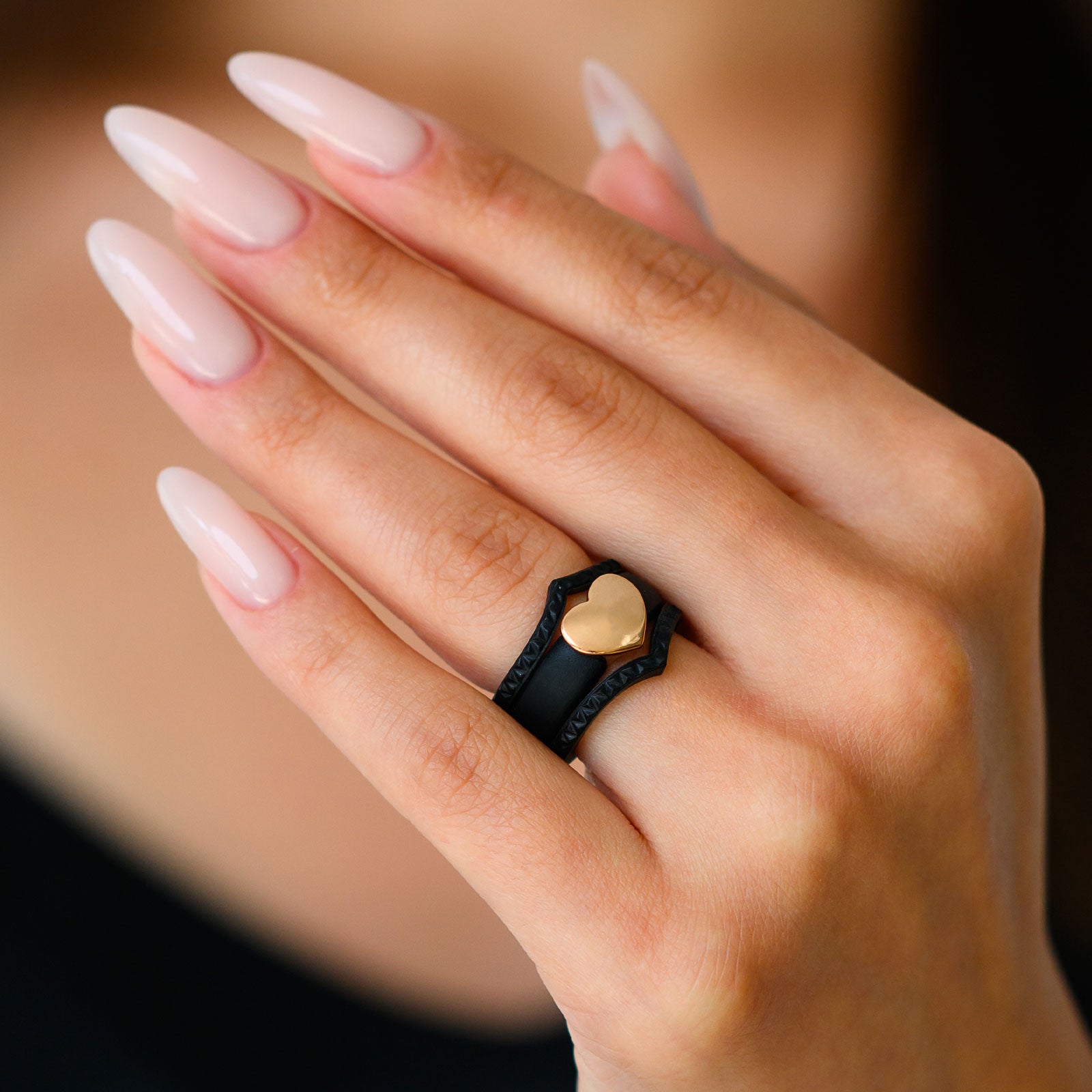 Stackable 3-Piece Ring Set - Silicone & Metal Heart