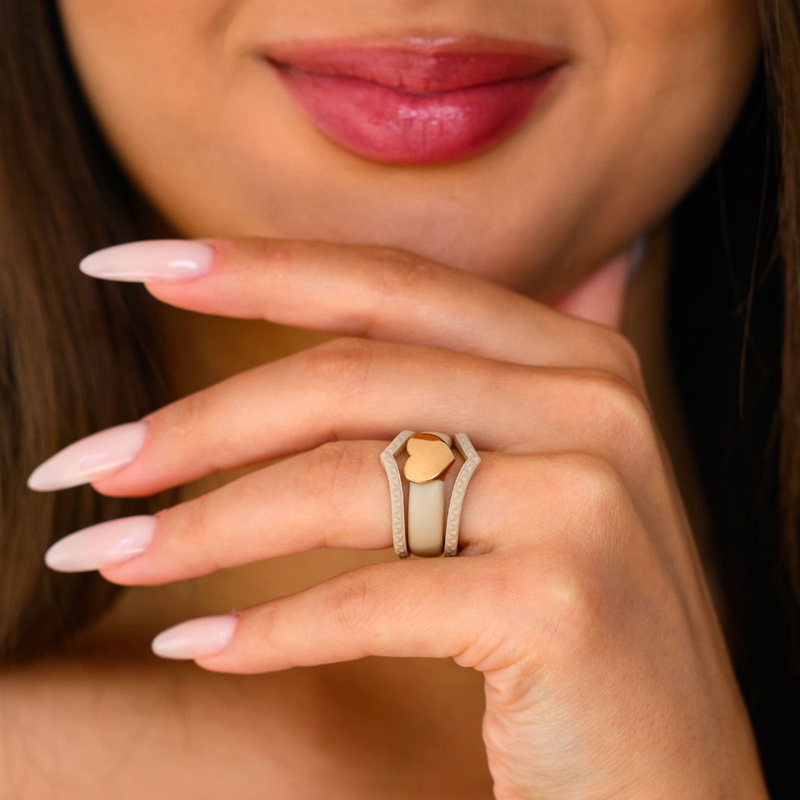 Stackable 3-Piece Ring Set - Silicone & Metal Heart