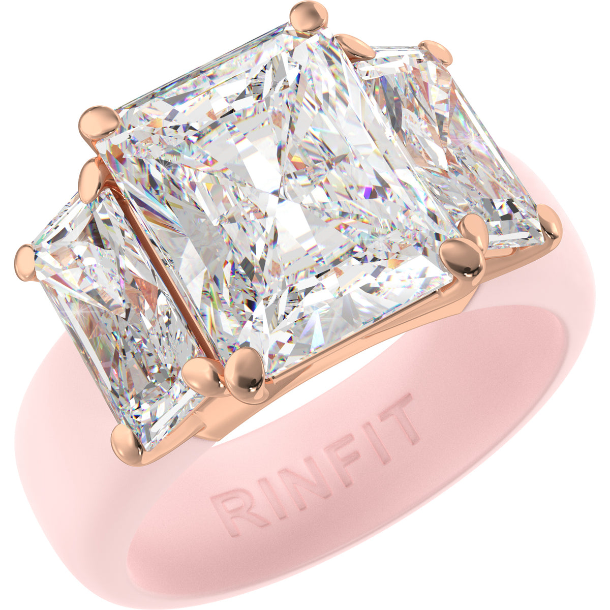 Rinfit Silicone Ring with Three Emerald CZ Stones - Patented