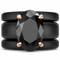 GlowStone Black Oval Cut CZ Ring Set for Women | Stackable 3-Ring Silicone Wedding Ring Set with 12×8 mm Oval CZ | Patented Design