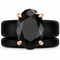 GlowStone Black Oval Cut CZ Ring Set for Women | Stackable 2-Ring Silicone Wedding Ring Set with 12×8 mm Oval CZ | Patented Design