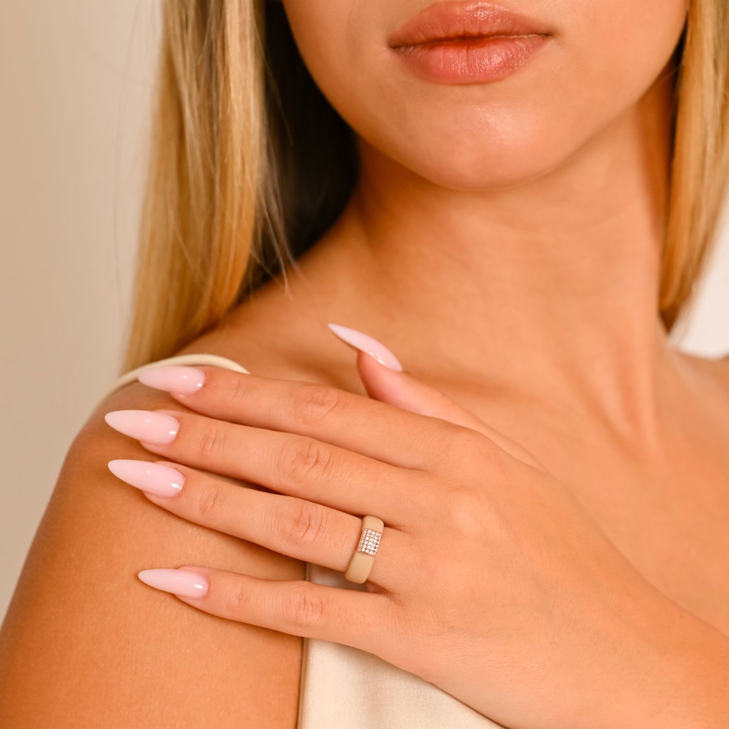 Silicone Rings Set with Metal & Pear CZ Stone