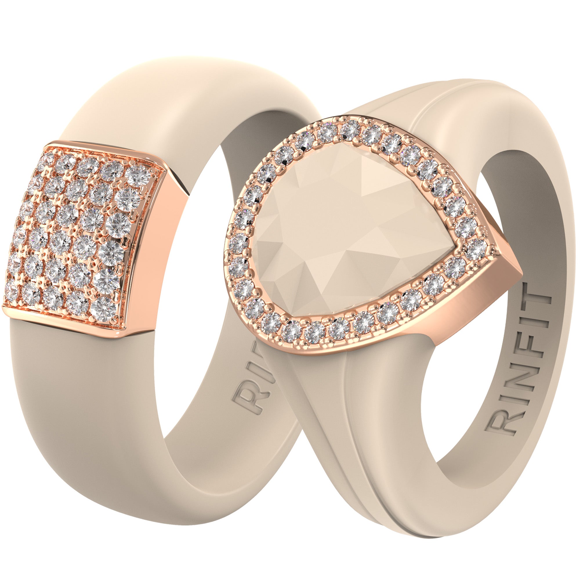 Silicone Rings Set with Metal & Pear CZ Stone