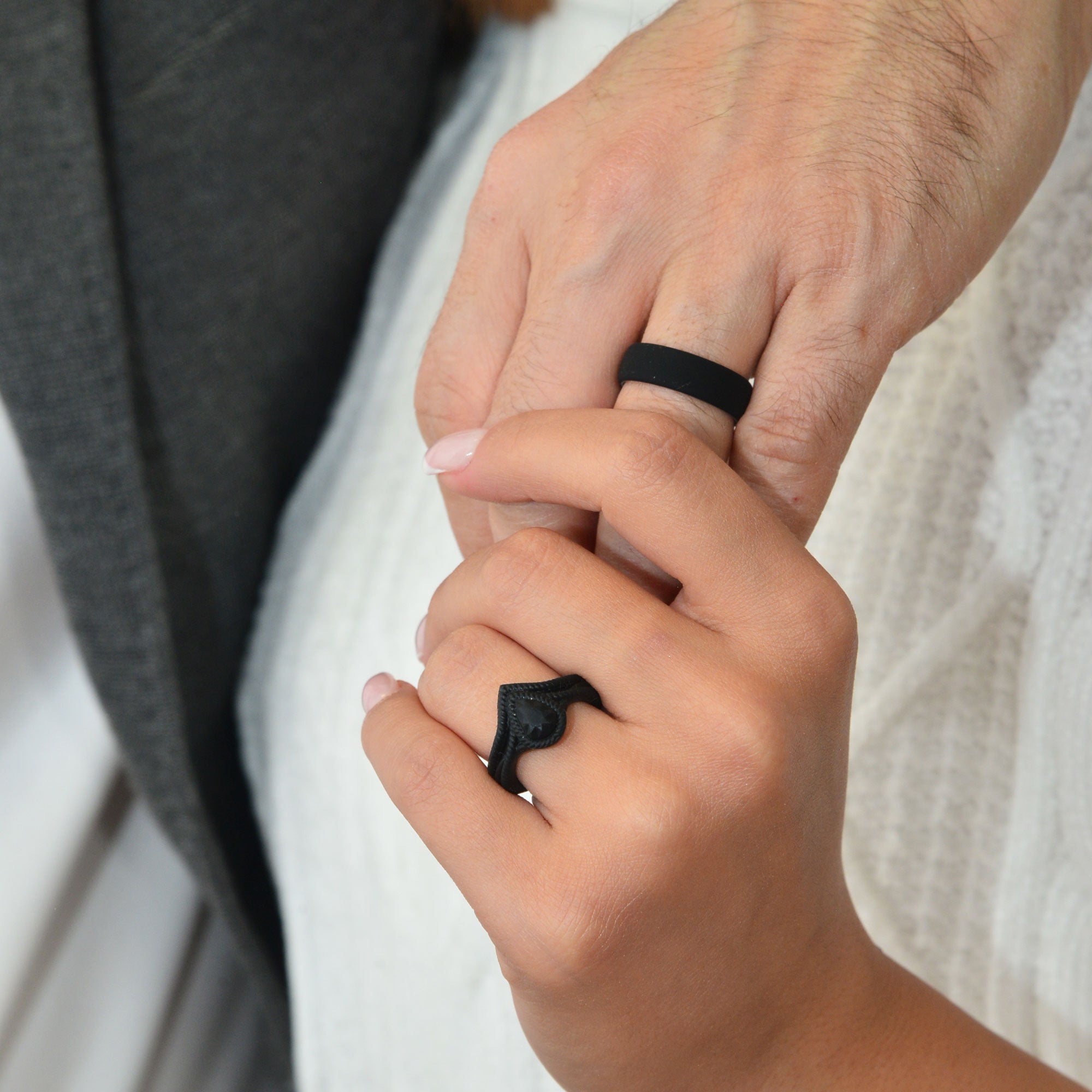 Silicone Wedding Ring Set for Couples - Diamond Pear & Two-Tone - Set #23