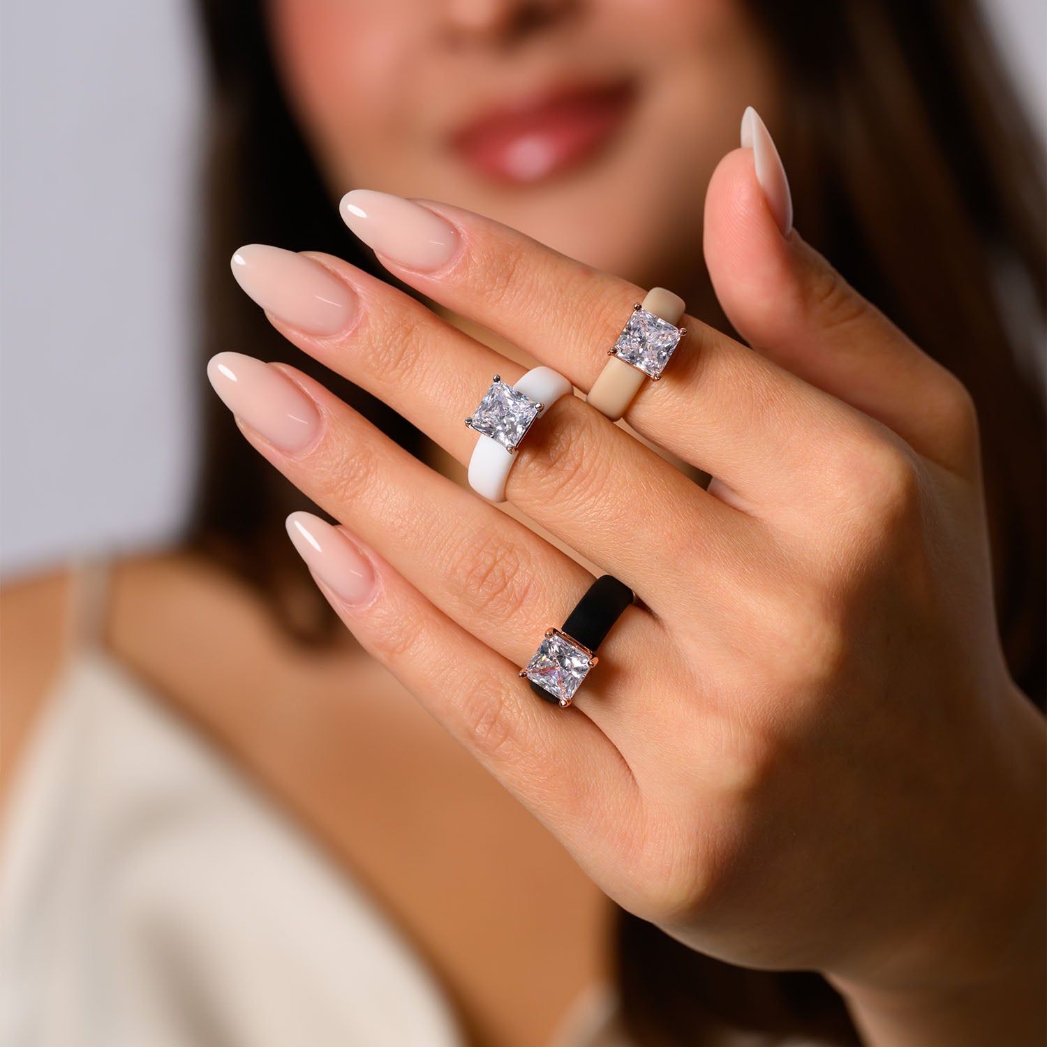 Set Silicone Ring – 8×8 mm Princess Cut CZ | Patented Design - GlowStone Collection