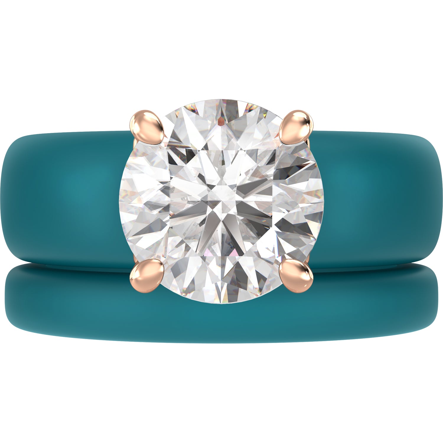 Round Cut CZ Silicone Ring Set for Women, Stackable 2-Ring Set, 7 mm Round Cut CZ | Patented Design - GlowStone Collection
