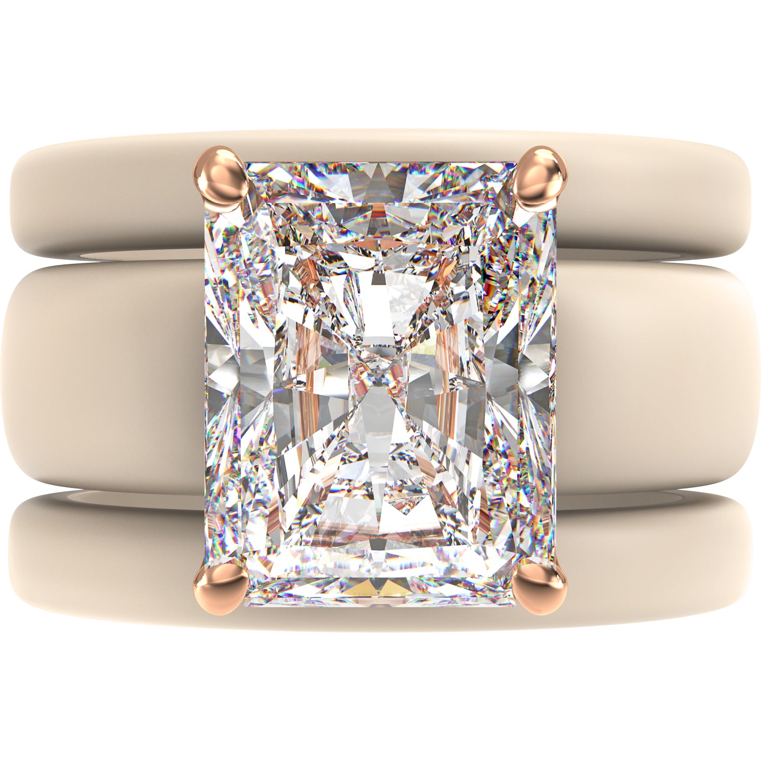 Emerald Cut CZ Silicone Ring Set for Women, 2 Thin Stackable Rings, 10x8 mm CZ Stone, Patented Design, GlowStone Collection