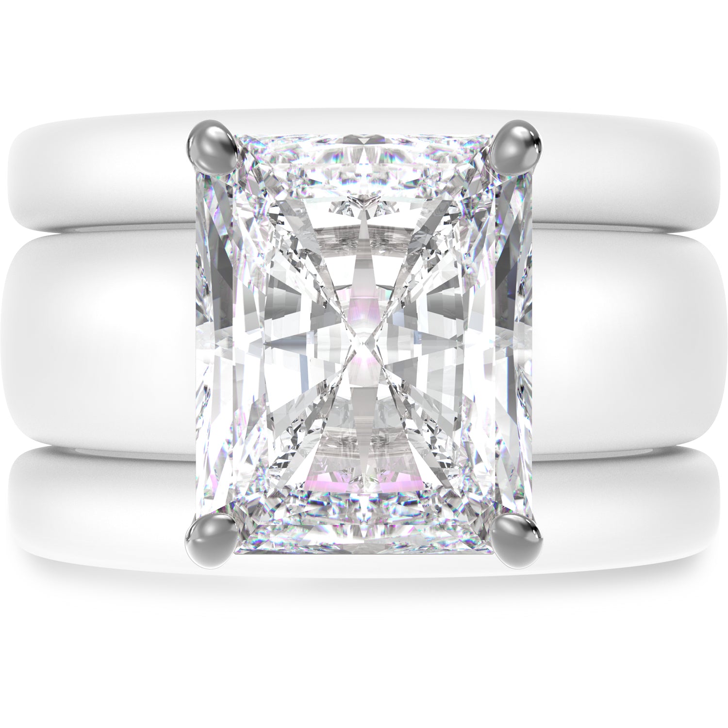 Emerald Cut CZ Silicone Ring Set for Women, 2 Thin Stackable Rings, 10x8 mm CZ Stone, Patented Design, GlowStone Collection