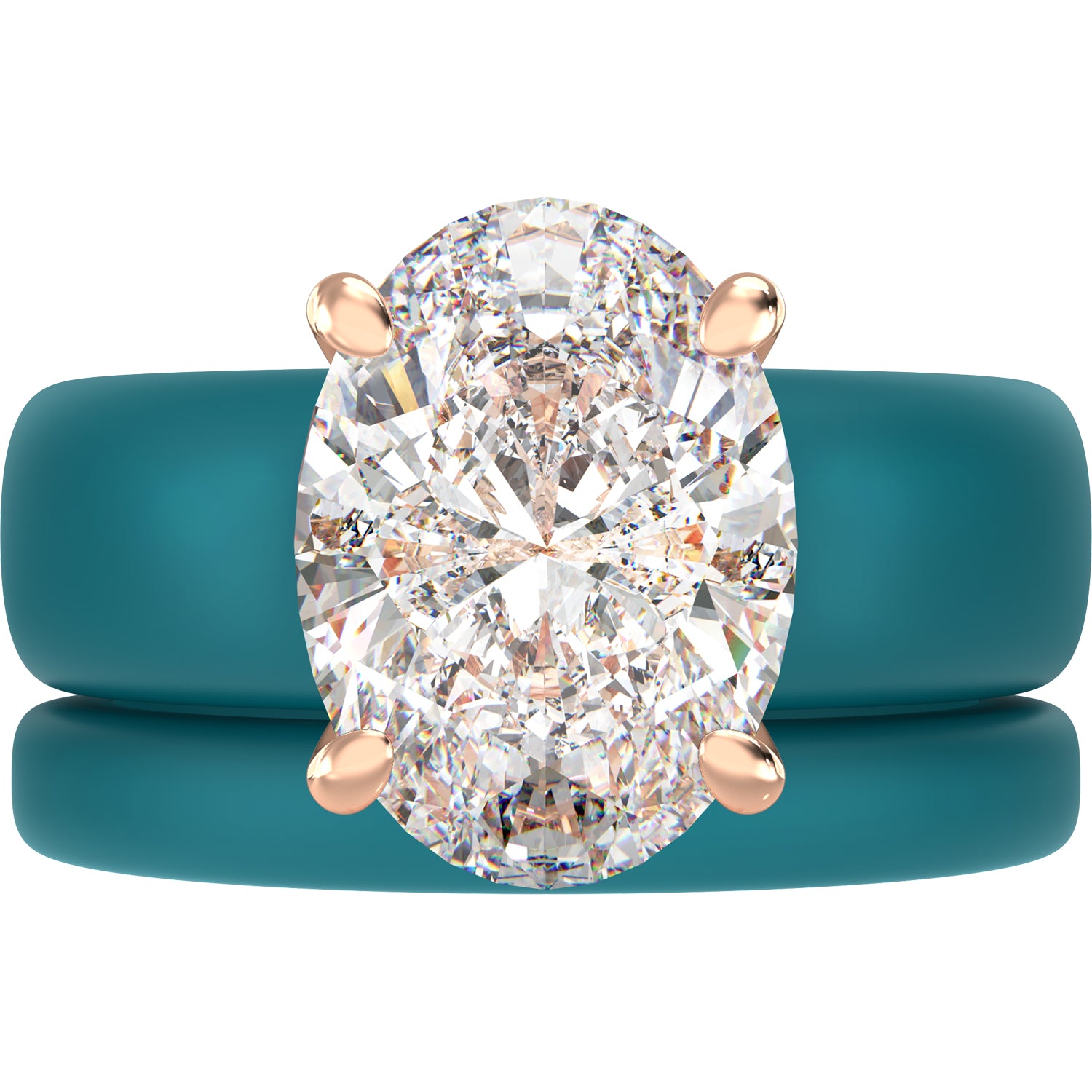 Oval Cut CZ Silicone Ring Set for Women, Stackable 2-Ring Set, 11×8 mm Oval Cut CZ | Patented Design - GlowStone Collection