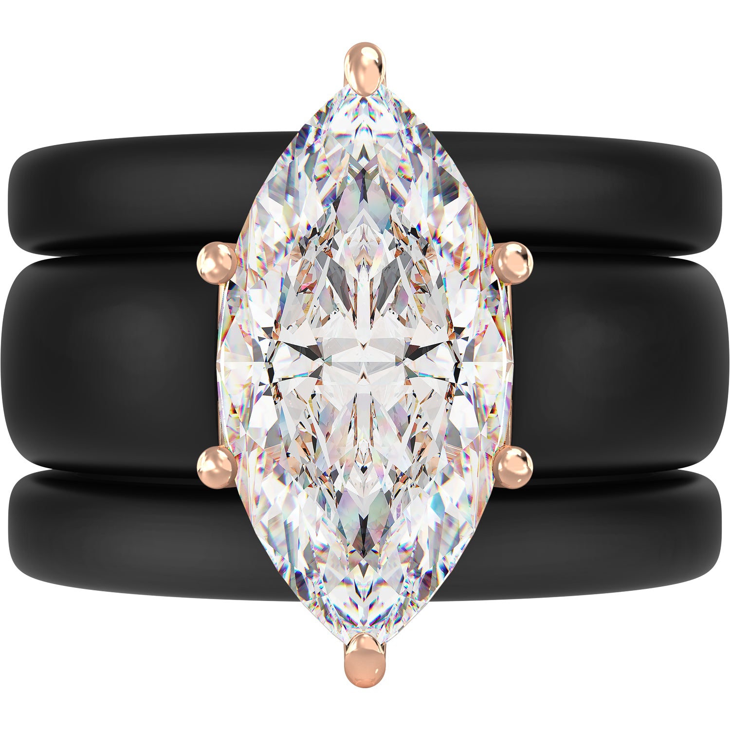Marquise Cut CZ Silicone Ring Set for Women, 2 Thin Stackable Rings - 14×7 mm Marquise Cut CZ | Patent-Pending Design - GlowStone Collection