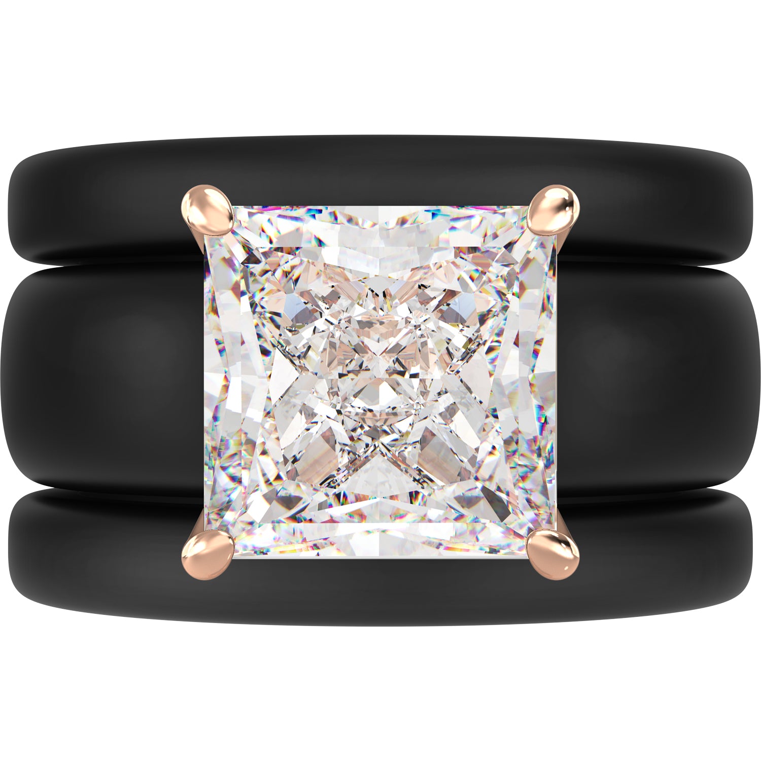 Princess Cut CZ Silicone Ring Set for Women, 2 Thin Stackable Rings – 8 ×8 mm Princess Cut CZ | Patented Design - GlowStone Collection