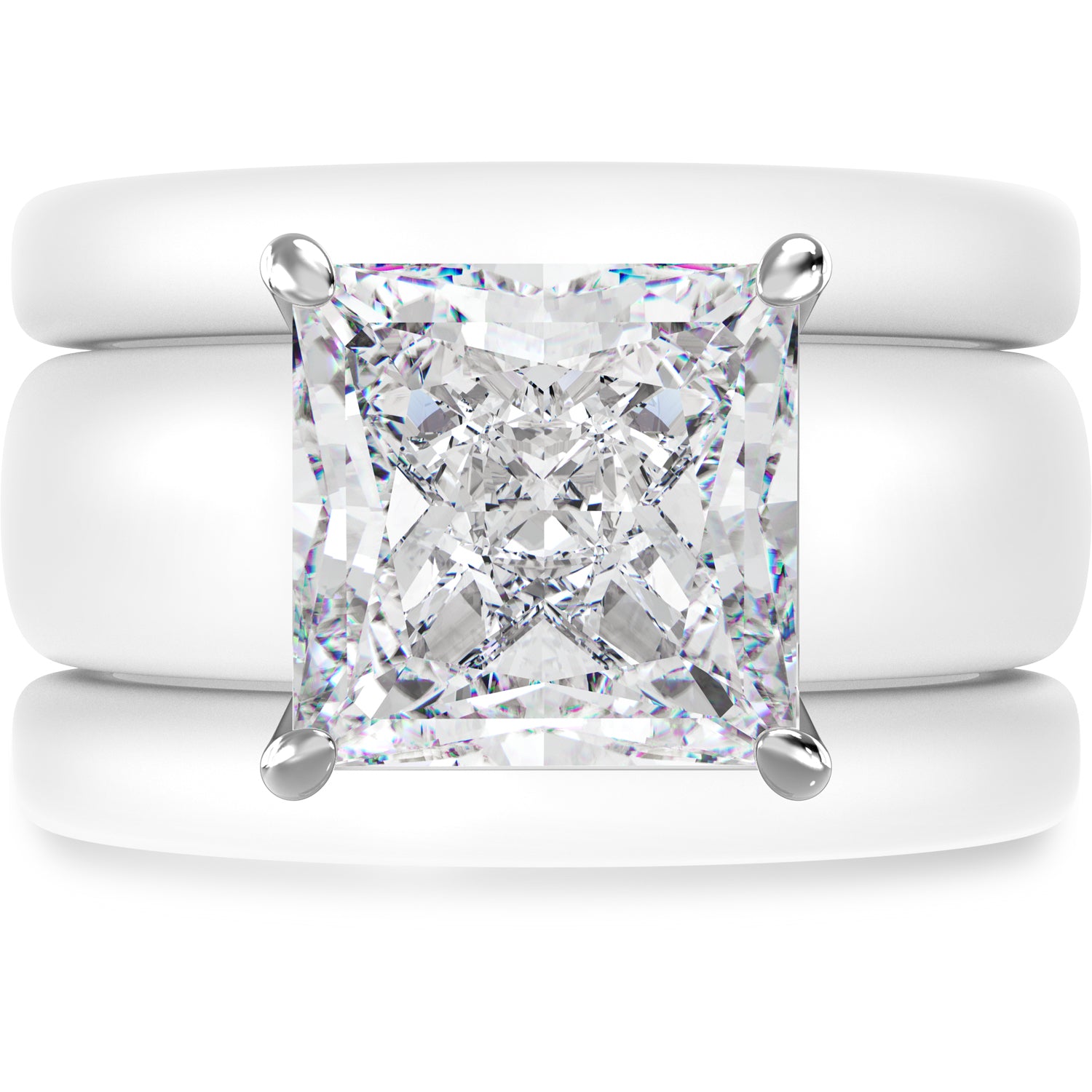Princess Cut CZ Silicone Ring Set for Women, 2 Thin Stackable Rings – 8 ×8 mm Princess Cut CZ | Patented Design - GlowStone Collection