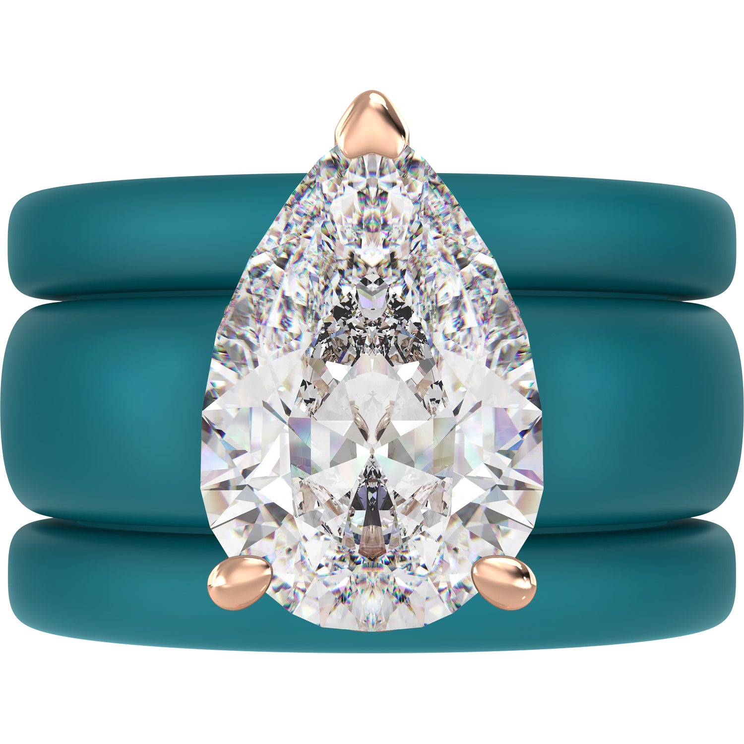 Pear Cut CZ Silicone Ring Set for Women, 2 Thin Stackable Rings, 8×12 mm Pear Cut CZ, Patent-Pending Design - GlowStone Collection