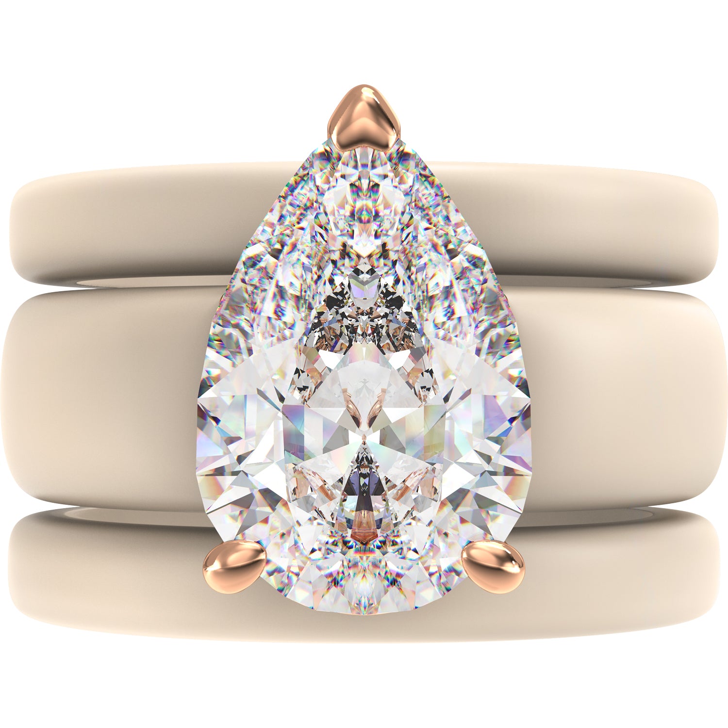 Pear Cut CZ Silicone Ring Set for Women, 2 Thin Stackable Rings, 8×12 mm Pear Cut CZ, Patent-Pending Design - GlowStone Collection