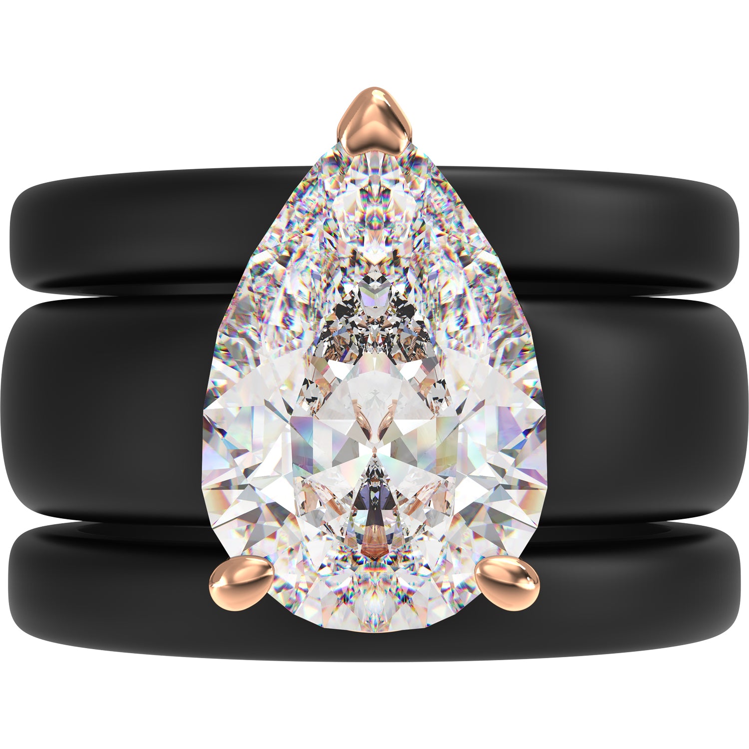 Pear Cut CZ Silicone Ring Set for Women, 2 Thin Stackable Rings, 8×12 mm Pear Cut CZ, Patent-Pending Design - GlowStone Collection