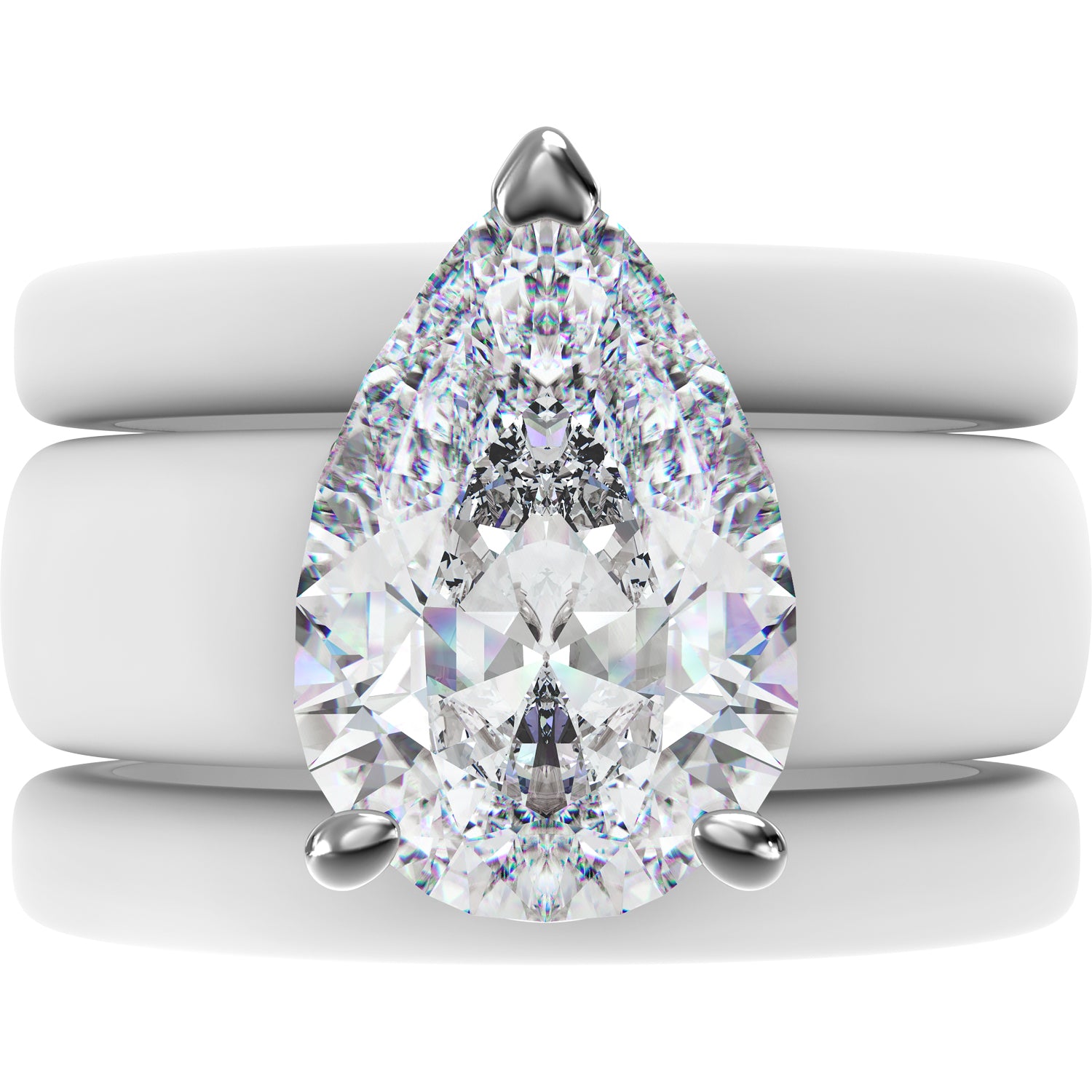 Pear Cut CZ Silicone Ring Set for Women, 2 Thin Stackable Rings, 8×12 mm Pear Cut CZ, Patent-Pending Design - GlowStone Collection