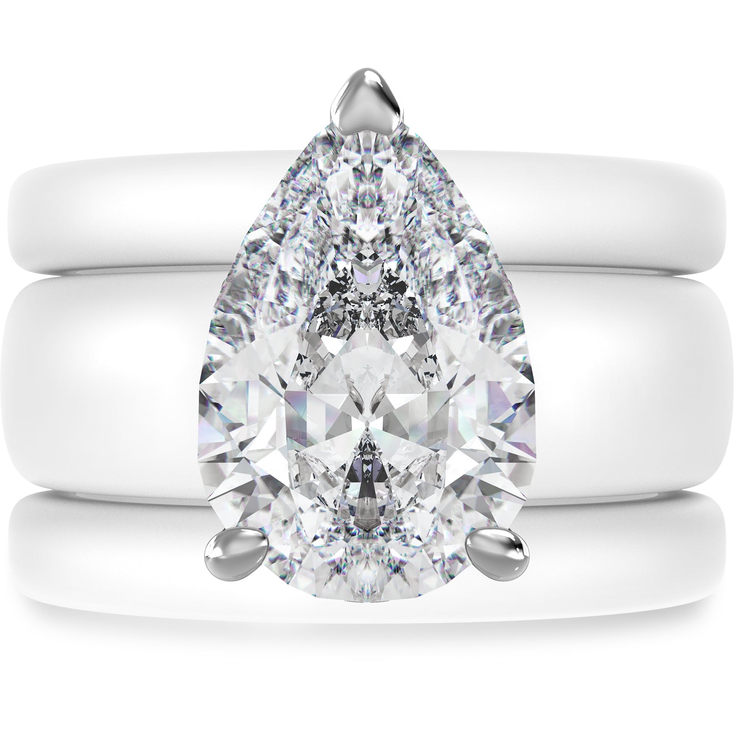 Pear Cut CZ Silicone Ring Set for Women, 2 Thin Stackable Rings, 8×12 mm Pear Cut CZ, Patent-Pending Design - GlowStone Collection