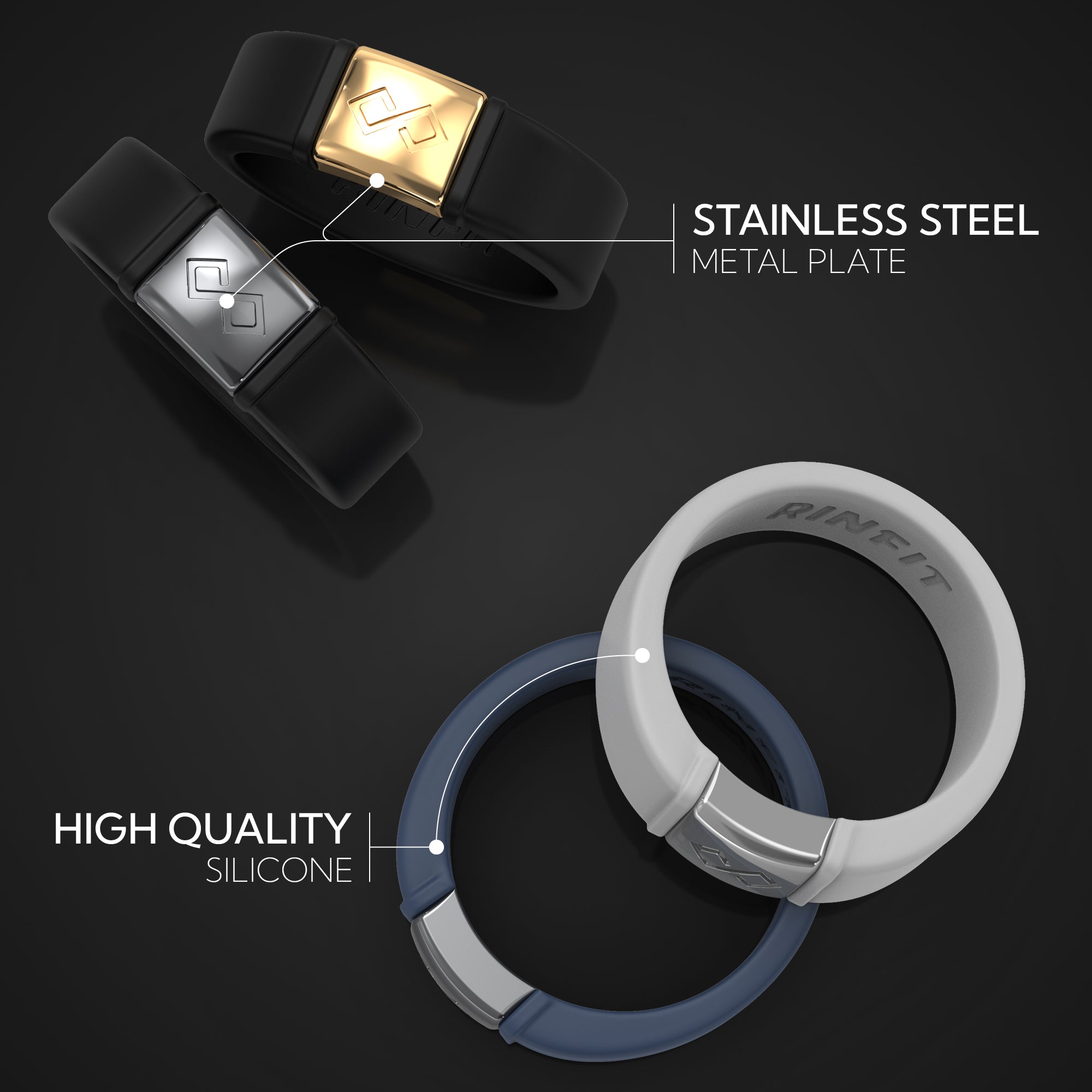 MetalInfinity Collection - Men's Silicone Rings with Metal - Patented Design