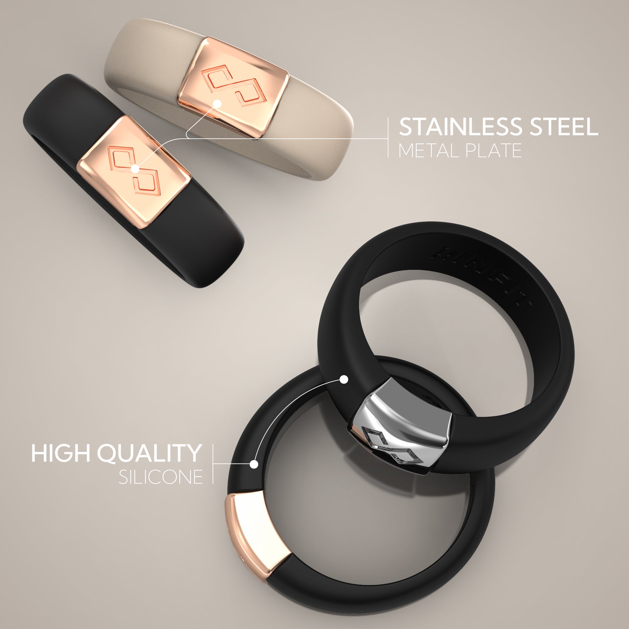 MetalInfinity Collection - Women's Silicone Rings with Metal - Patented Design