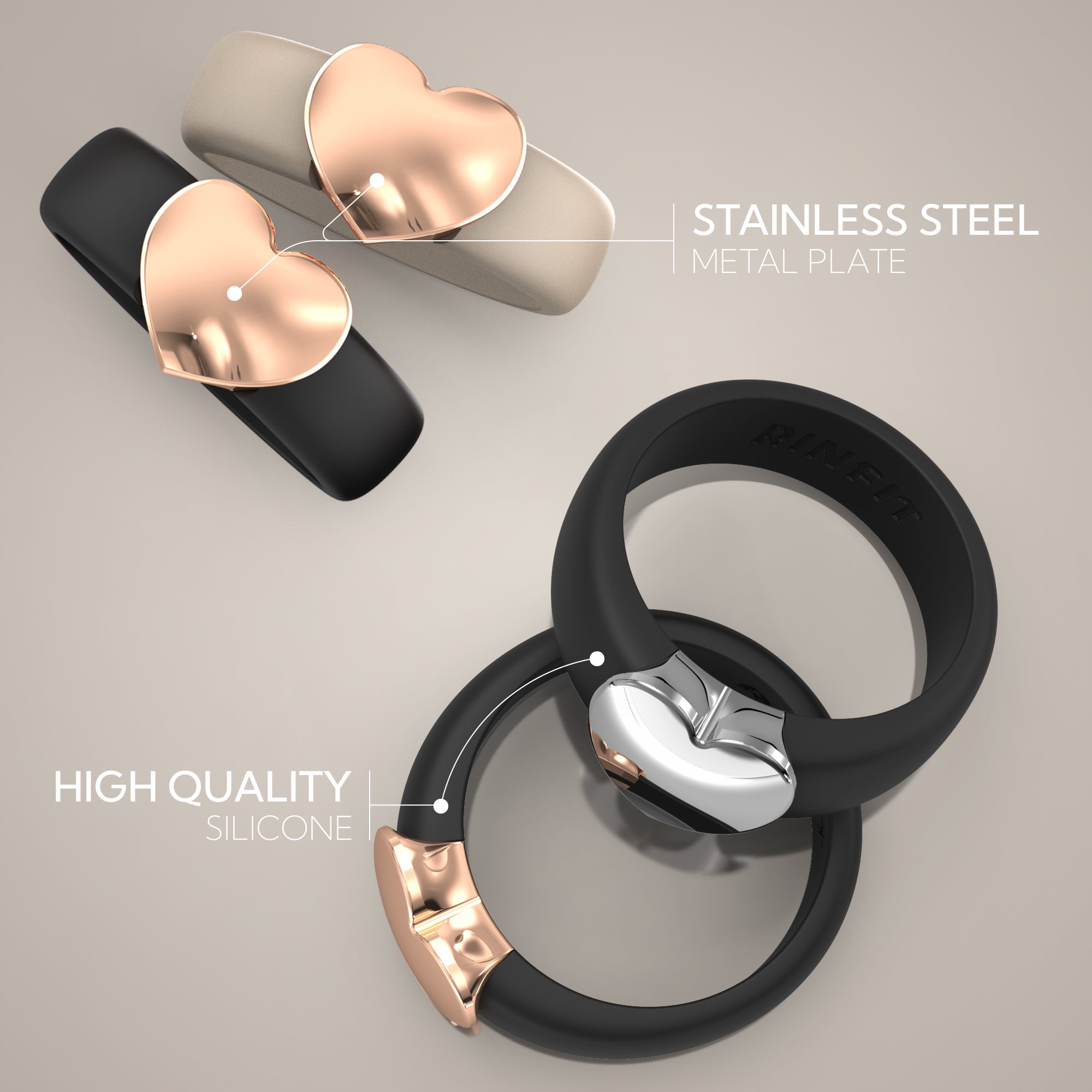 Heart Collection - Women's Silicone Rings with Metal - Patent Design