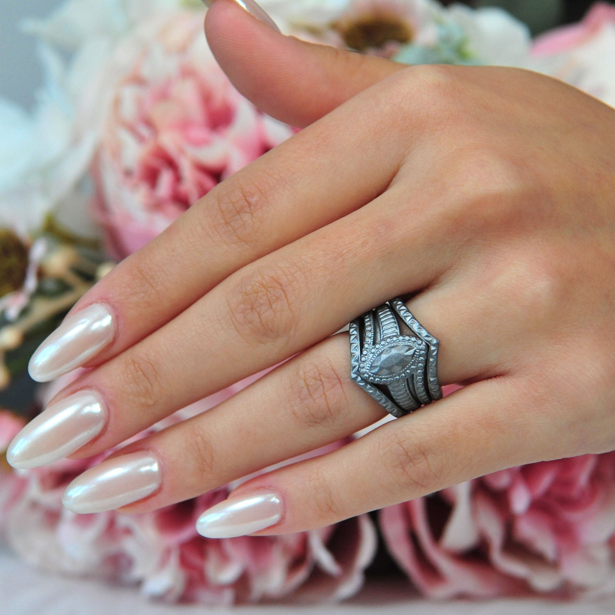 Rinfit Silicone Rings for Women - Marquise with 4 Stackable Rings - Silicone Diamond Rings Wedding Bands Women