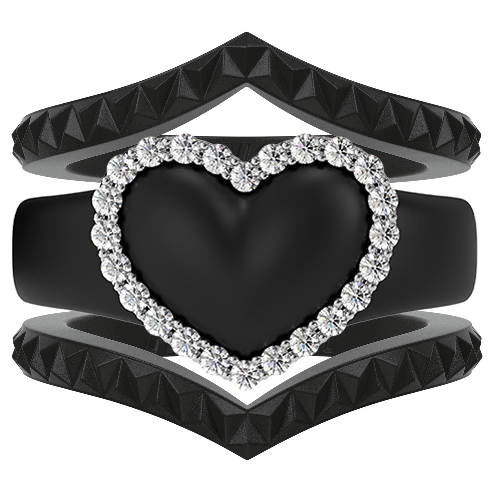 Stackable 3-Piece Ring Set - Women's Heart Metal Frame & CZ Stones Collection