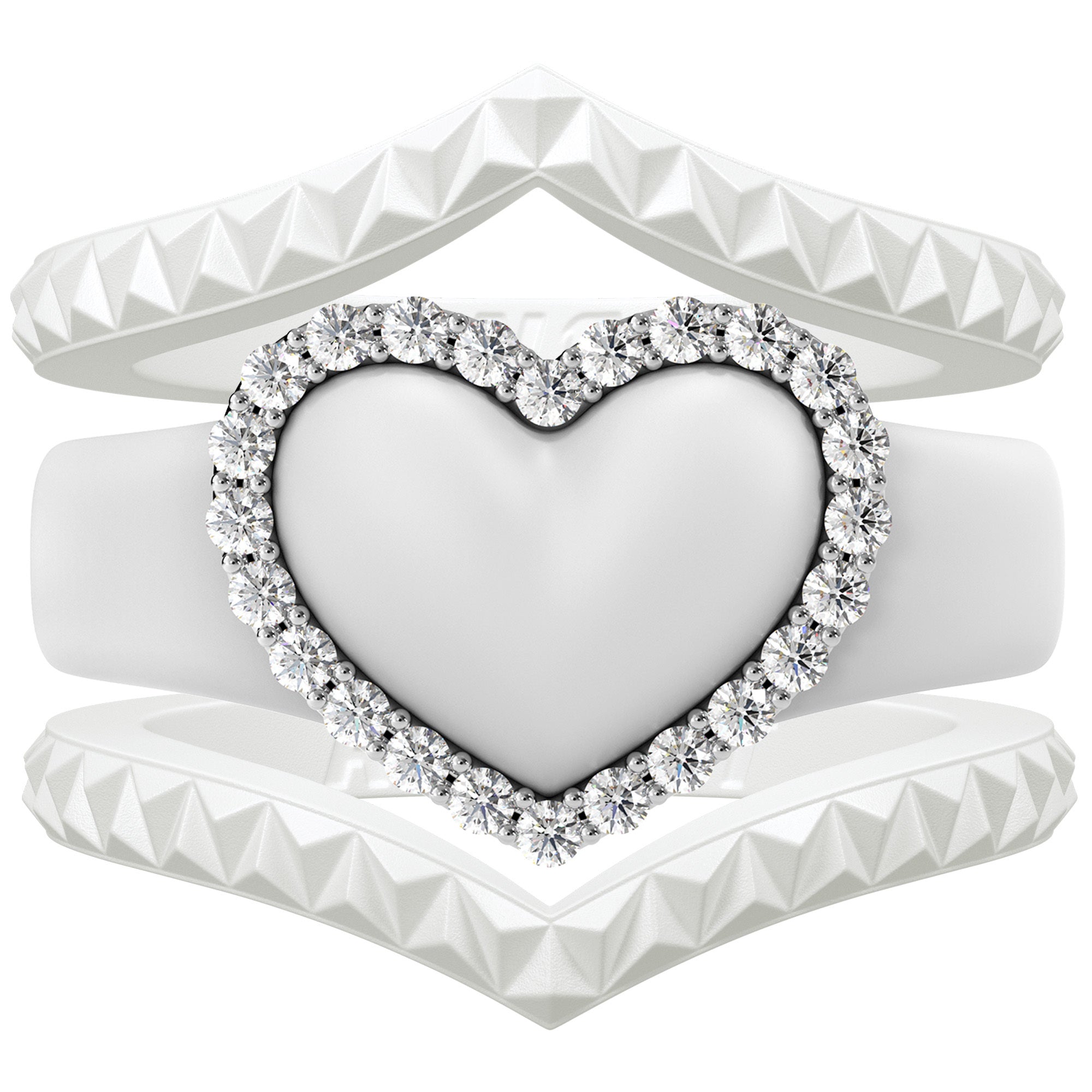 Stackable 3-Piece Ring Set - Women's Heart Metal Frame & CZ Stones Collection