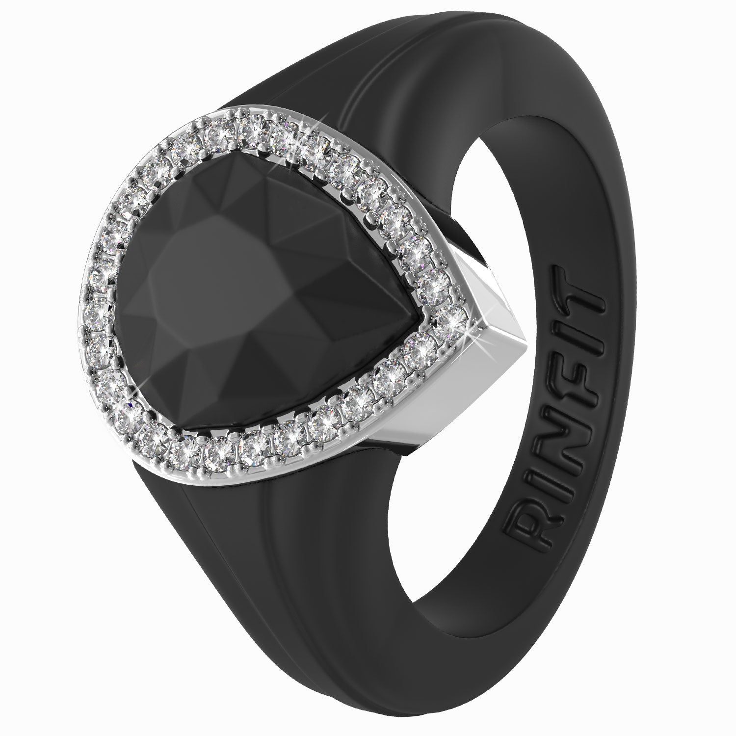 Pear Silicone Ring with Metal Frame & CZ Stones