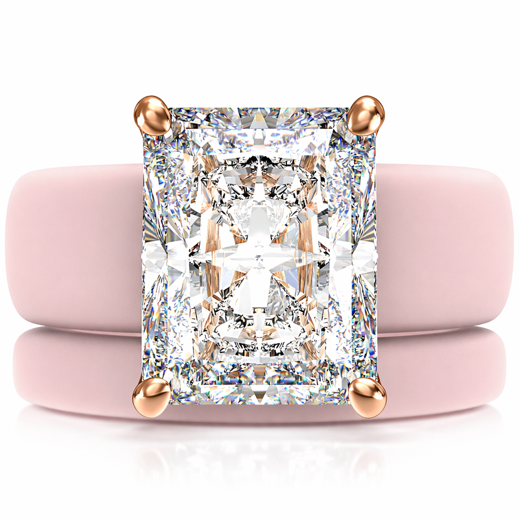 Emerald Cut CZ Silicone Ring Set for Women, Stackable 2-Ring Set, 10x8 mm CZ Stone, Thin Band, Patented Design, GlowStone Collection