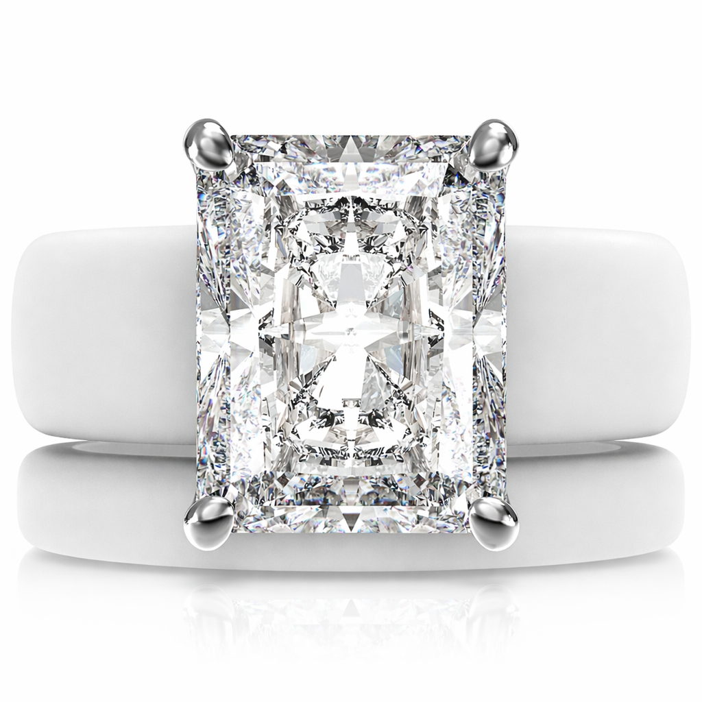 Emerald Cut CZ Silicone Ring Set for Women, Stackable 2-Ring Set, 10x8 mm CZ Stone, Thin Band, Patented Design, GlowStone Collection