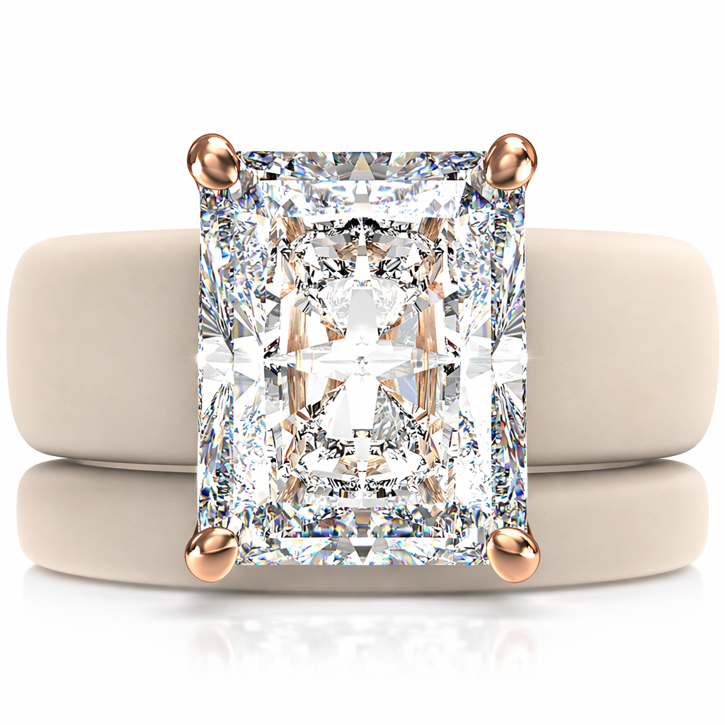 Emerald Cut CZ Silicone Ring Set for Women, Stackable 2-Ring Set, 10x8 mm CZ Stone, Thin Band, Patented Design, GlowStone Collection